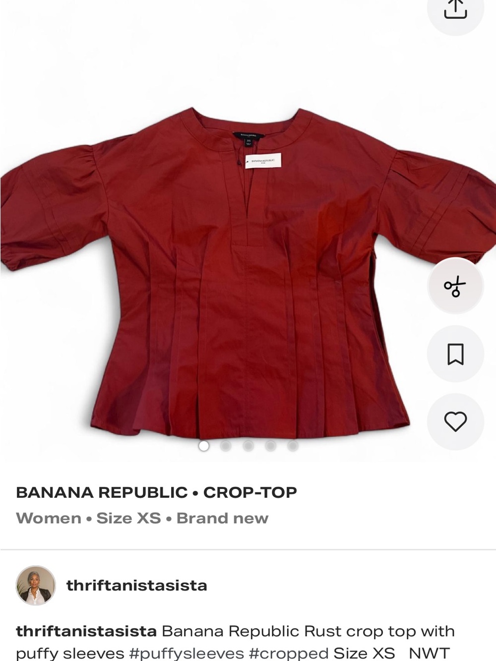 Banana Republic Rust Red Puff Sleeve Crop Top